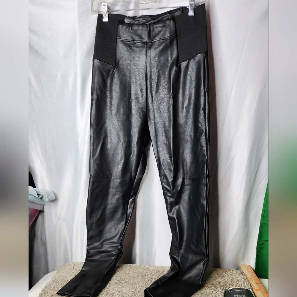Women's High Waisted Faux Leather Leggings - A New Day Black S - Picture 5 of 13